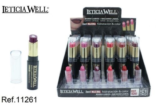 LIPSTICK + LIPBALM 6 COLORES(0.65€ UNIDAD) PACK 24 LETICIA WELL